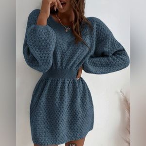 Cozy blue mini sweater dress